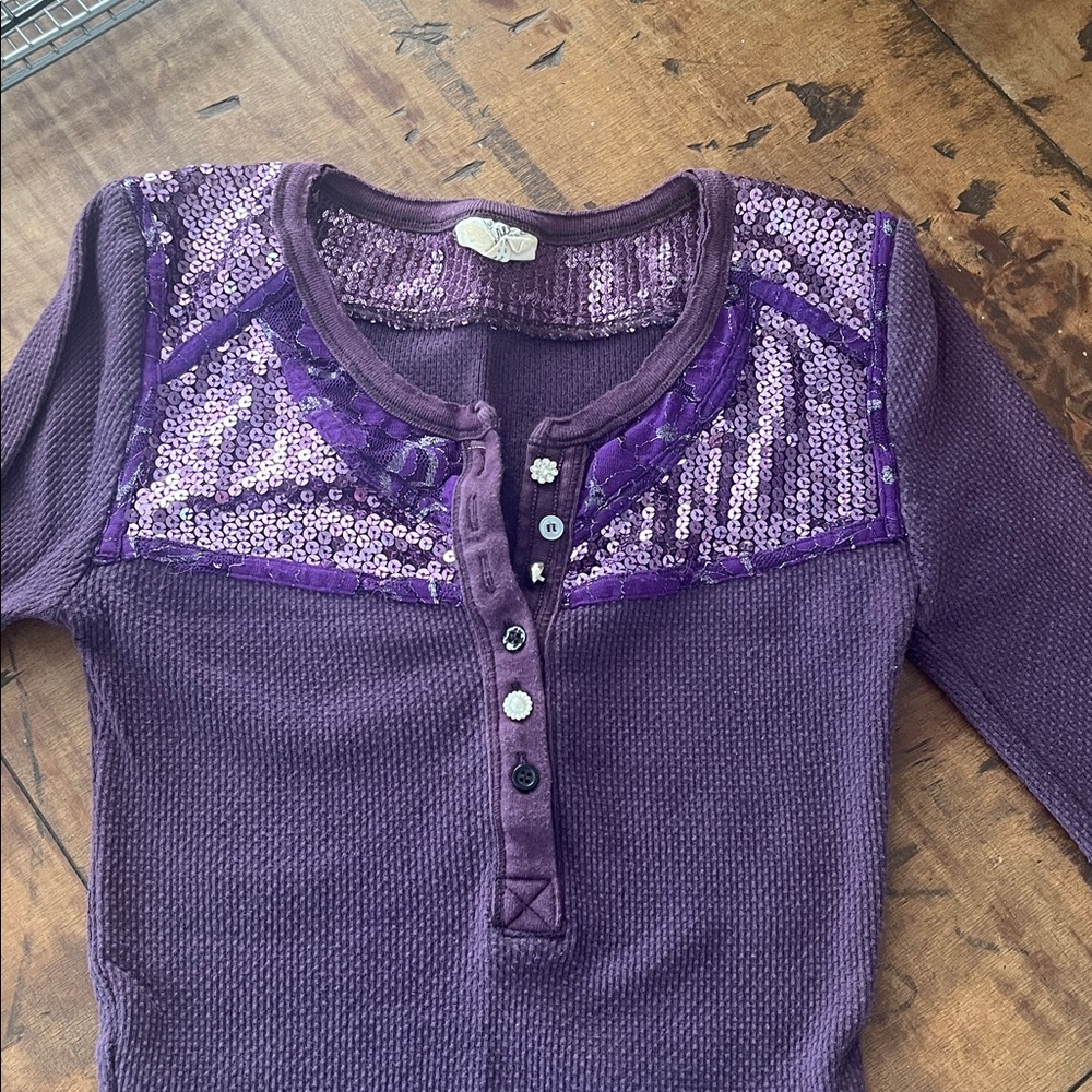 Free People Purple Sequin Long Sleeve Top - Picture 3 of 6